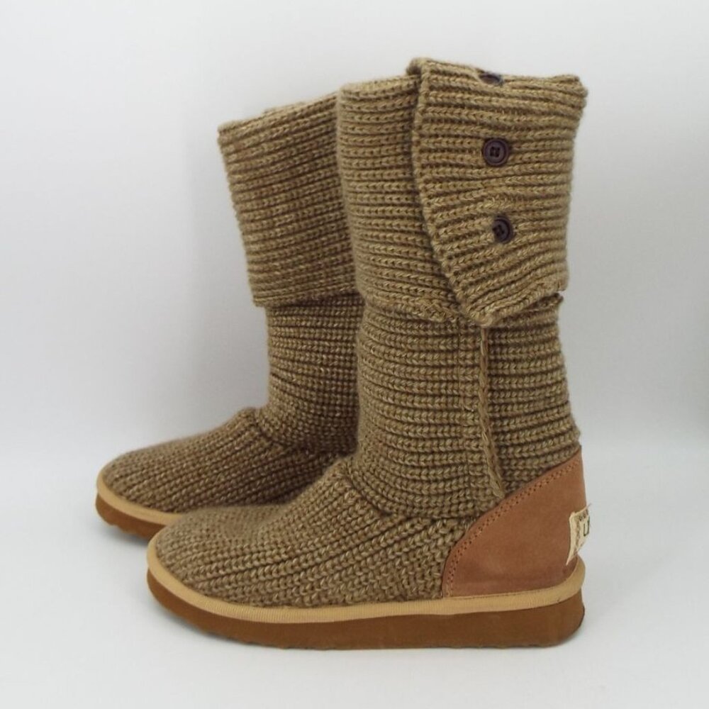 UGG Classic Cardy Tan Knit Button Boots Size 5